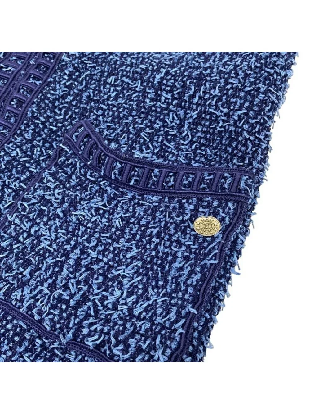 Chanel Dress 38 M Blue Tweed Zip Up Cotton
